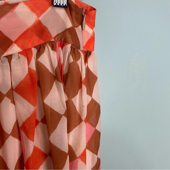 PatBo Checked Print Maxi Skirt Orange Geometric Flowy Sz L - Picture 5 of 5